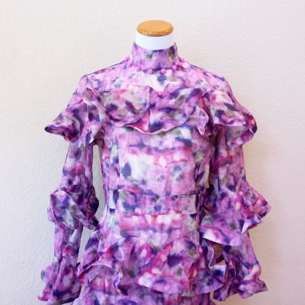 Beulah Lavender Floral Ruffled Long Sleeve Mini Dress - Picture 3 of 10